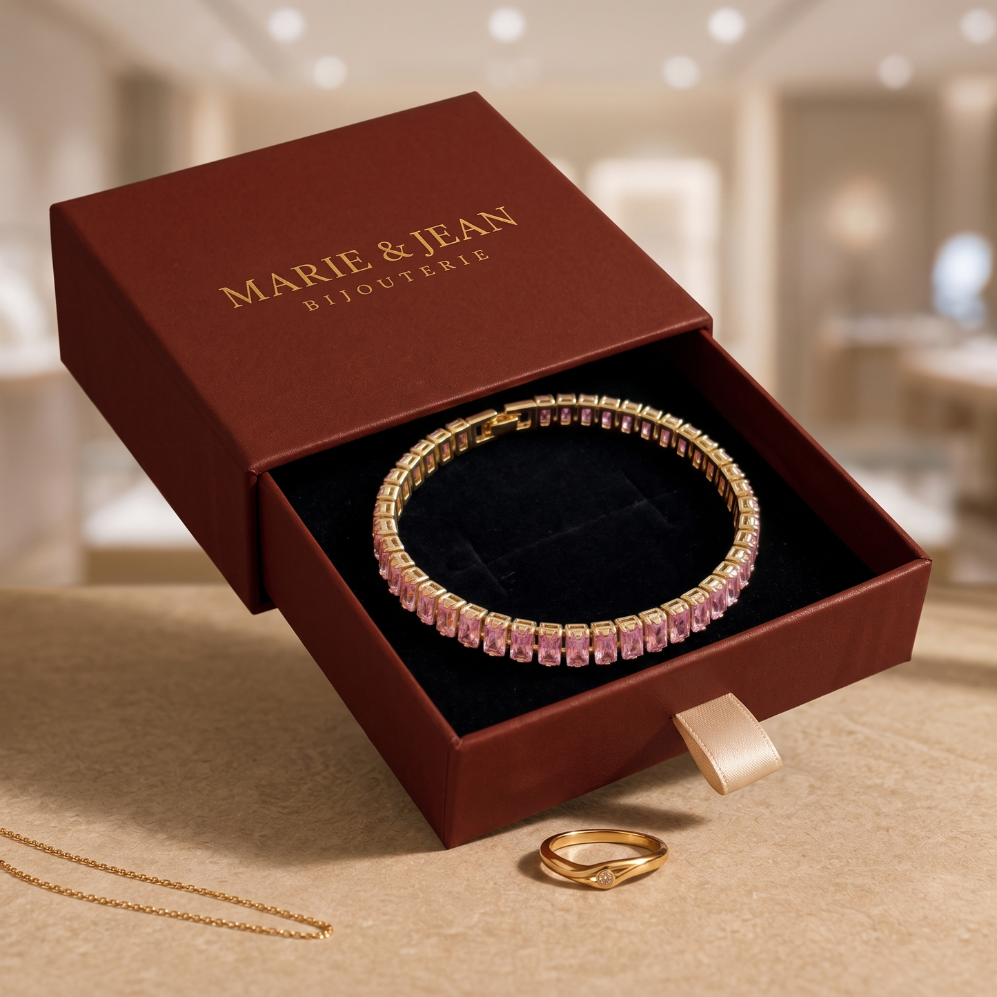 Bracelet Tennis Vertéa Rose Poudré | Or