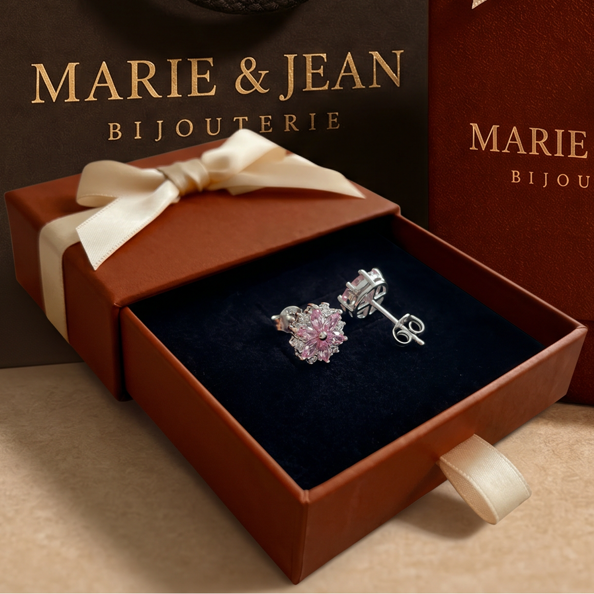 Boucles d'Oreilles Fleur de Cerisier | Or Blanc