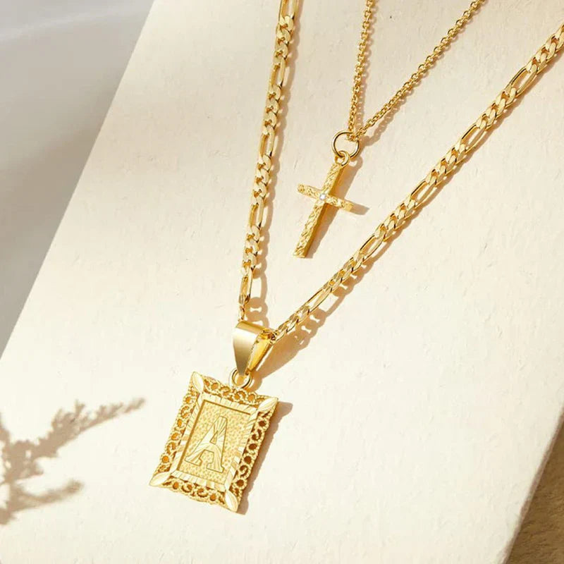 Parure Collier Croix Initiales | Or