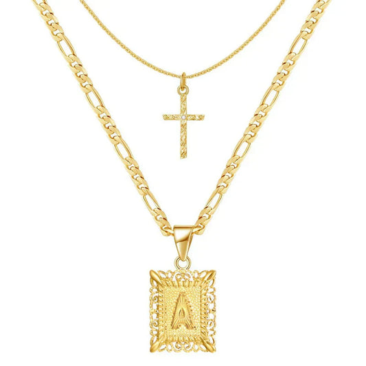 Parure Collier Croix Initiales | Or