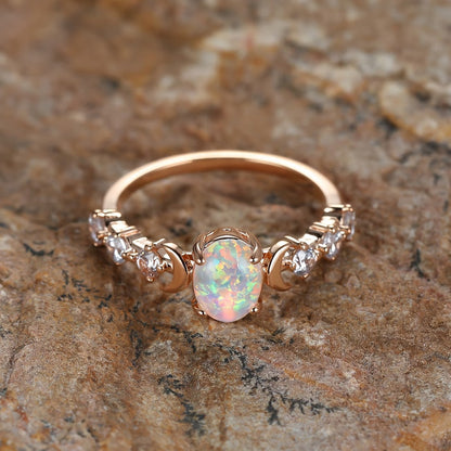 Bague Croissant de Lune Opale | Or Rose