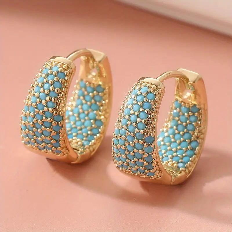Boucles d'Oreilles Créoles Perles Turquoise Dorées | Or