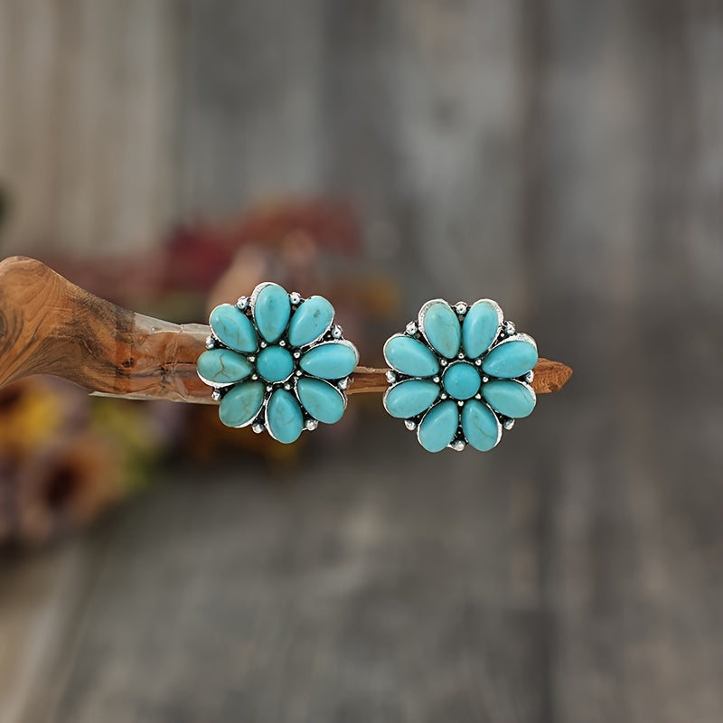 Boucles d'Oreilles Clou Pétale Turquoise Serelith | Or Blanc