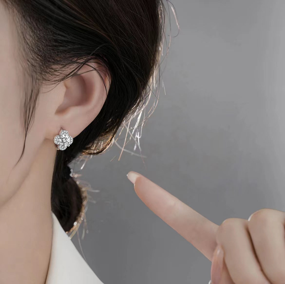 Boucles d'Oreilles Trèfle | Or Blanc