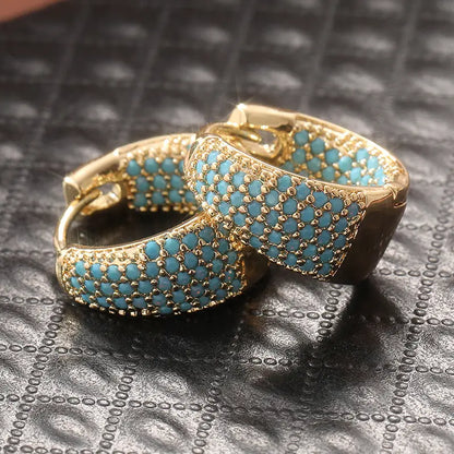 Boucles d'Oreilles Créoles Perles Turquoise Dorées | Or