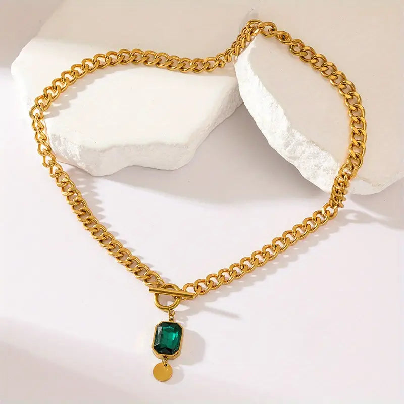 Collier Pendentif Émeraude à Grosse Chaîne | Or