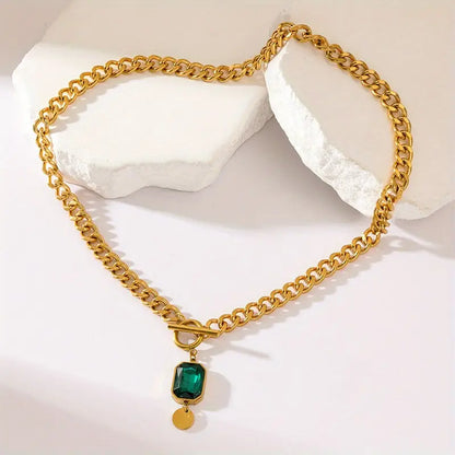 Collier Pendentif Émeraude à Grosse Chaîne | Or
