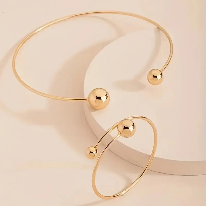 Parure Collier et Bracelet Manchette Lueur Minimaliste | Or