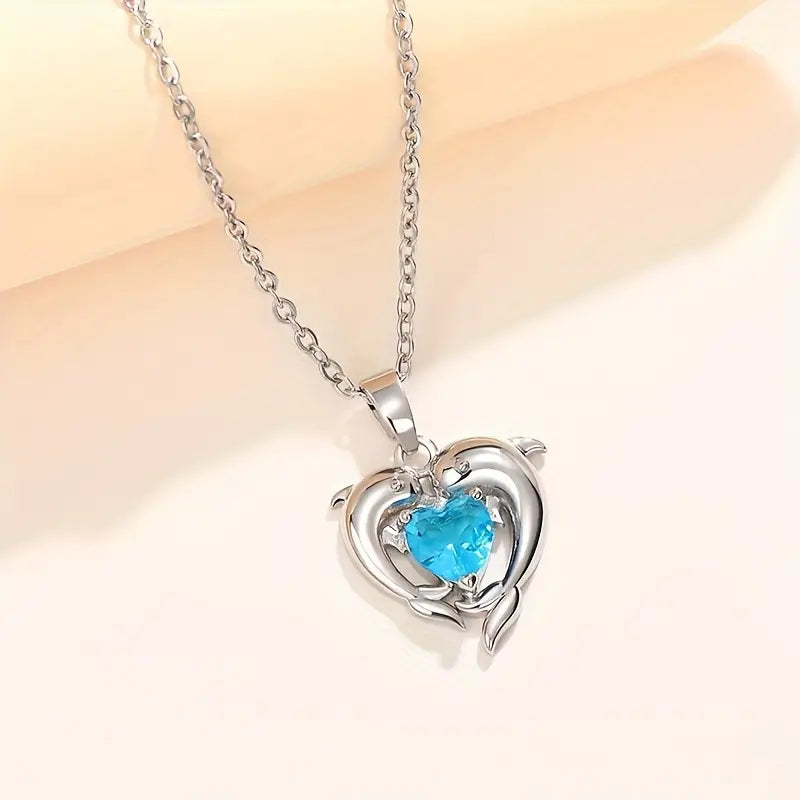 Collier Jumelles Cœur Océan | Or Blanc