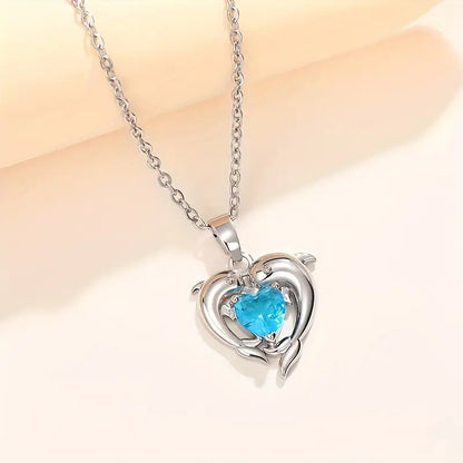 Collier Jumelles Cœur Océan | Or Blanc