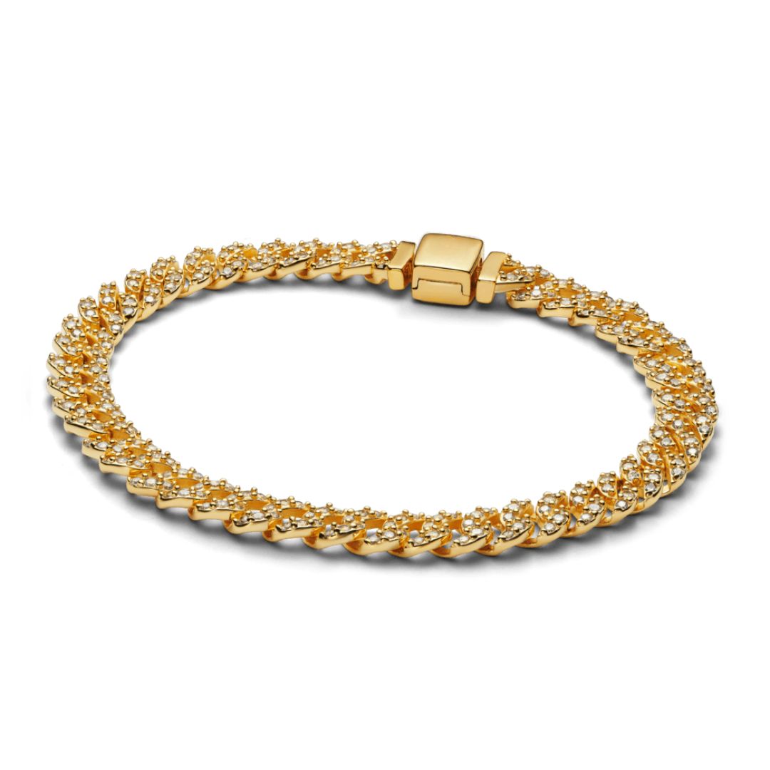 Bracelet Maille Cubaine Pavé | Or Blanc
