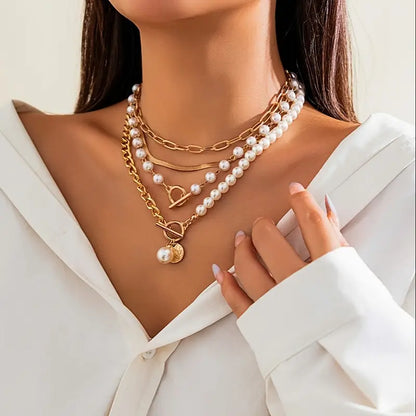 Parure Collier Chaîne Serpent Vintage Perle et Or | Or