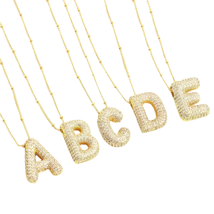 Parure Collier Initiales Bulle | Or Blanc