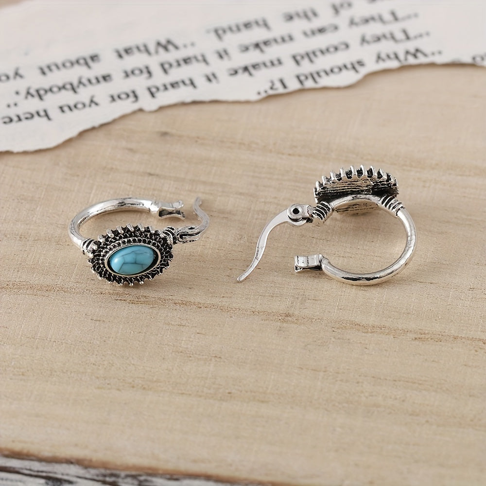 Boucles d'Oreilles Créoles Crête Turquoise | Or Blanc