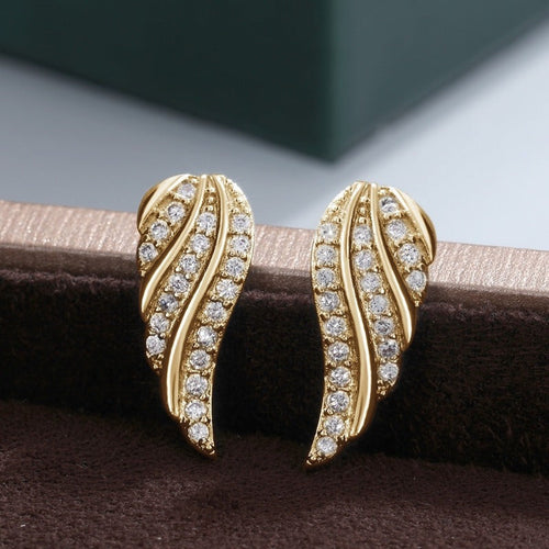 Boucles d'Oreilles Pavées Feuille Moderne | Or