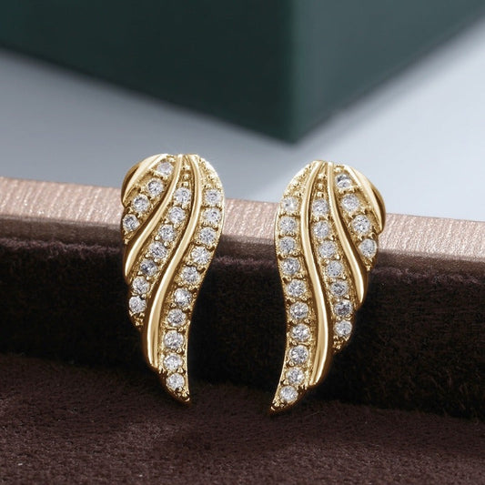 Boucles d'Oreilles Pavées Feuille Moderne | Or