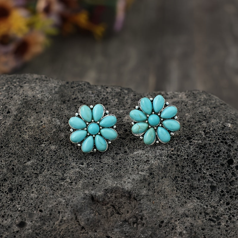Boucles d'Oreilles Clou Pétale Turquoise Serelith | Or Blanc