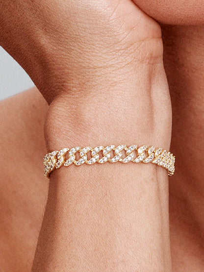 Bracelet Maille Cubaine Pavé | Or Blanc