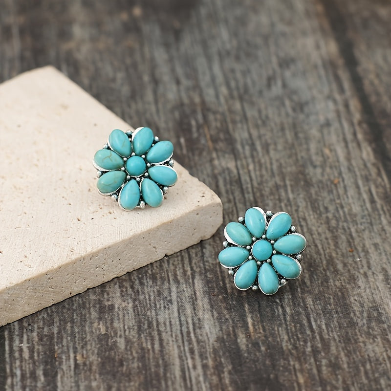 Boucles d'Oreilles Clou Pétale Turquoise Serelith | Or Blanc