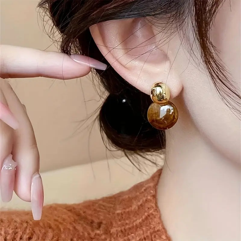 Boucles d'Oreilles Pendantes Ambre Aurélie | Or