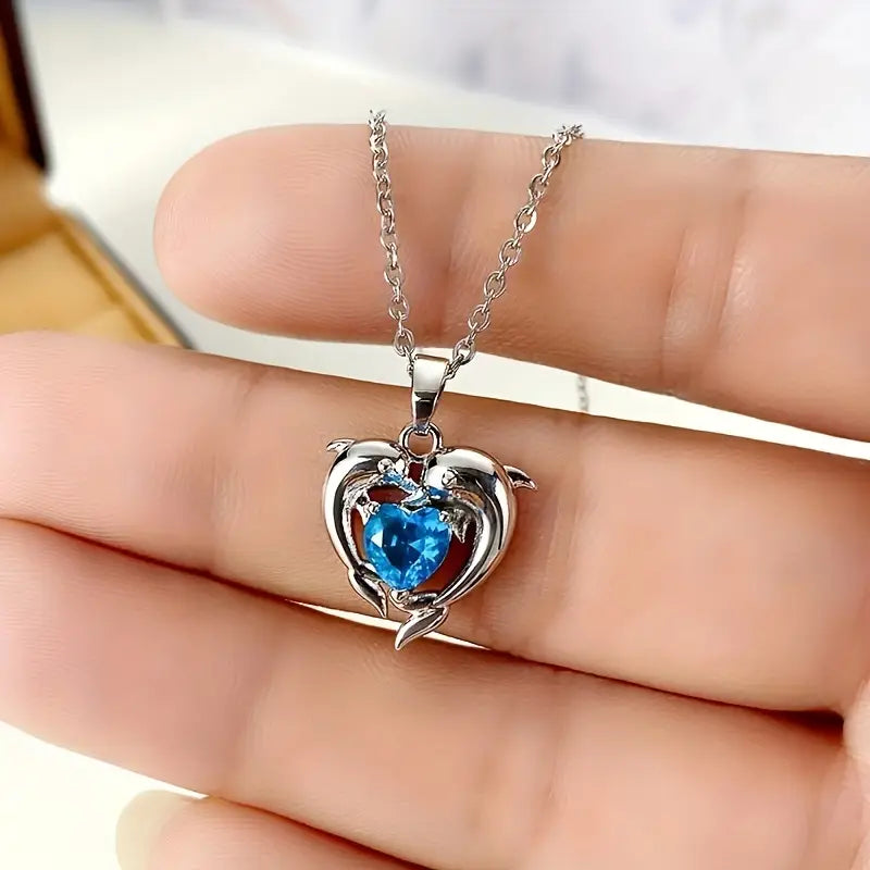 Collier Jumelles Cœur Océan | Or Blanc