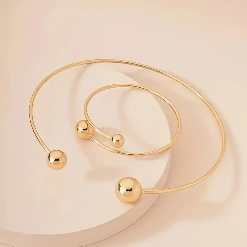 Parure Collier et Bracelet Manchette Lueur Minimaliste | Or