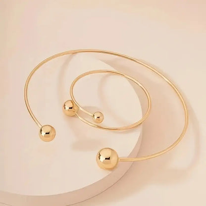 Parure Collier et Bracelet Manchette Lueur Minimaliste | Or