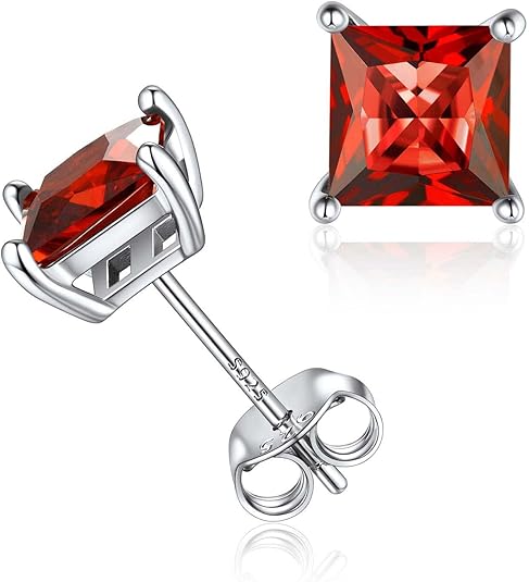 Boucles d'Oreilles Clou Rubis Taille Princesse Minimaliste | Or Blanc