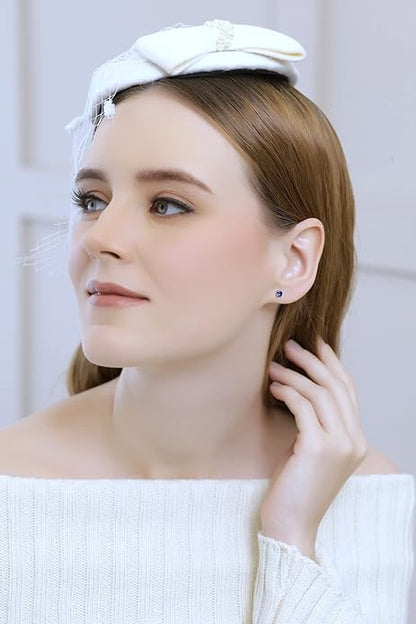 Boucles d'Oreilles Clou Saphir Classique | Or Blanc