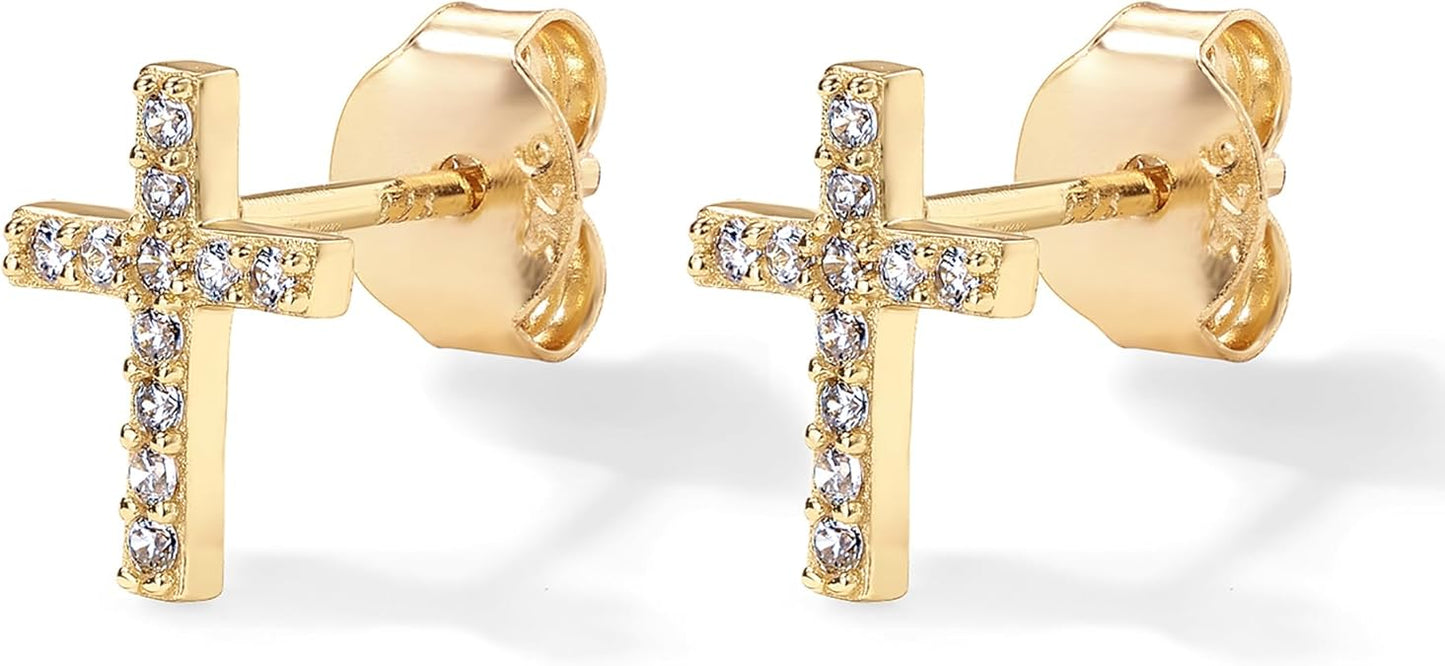 Boucles d'Oreilles Clou Croix Pavées | Or