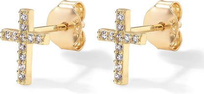 Boucles d'Oreilles Clou Croix Pavées | Or