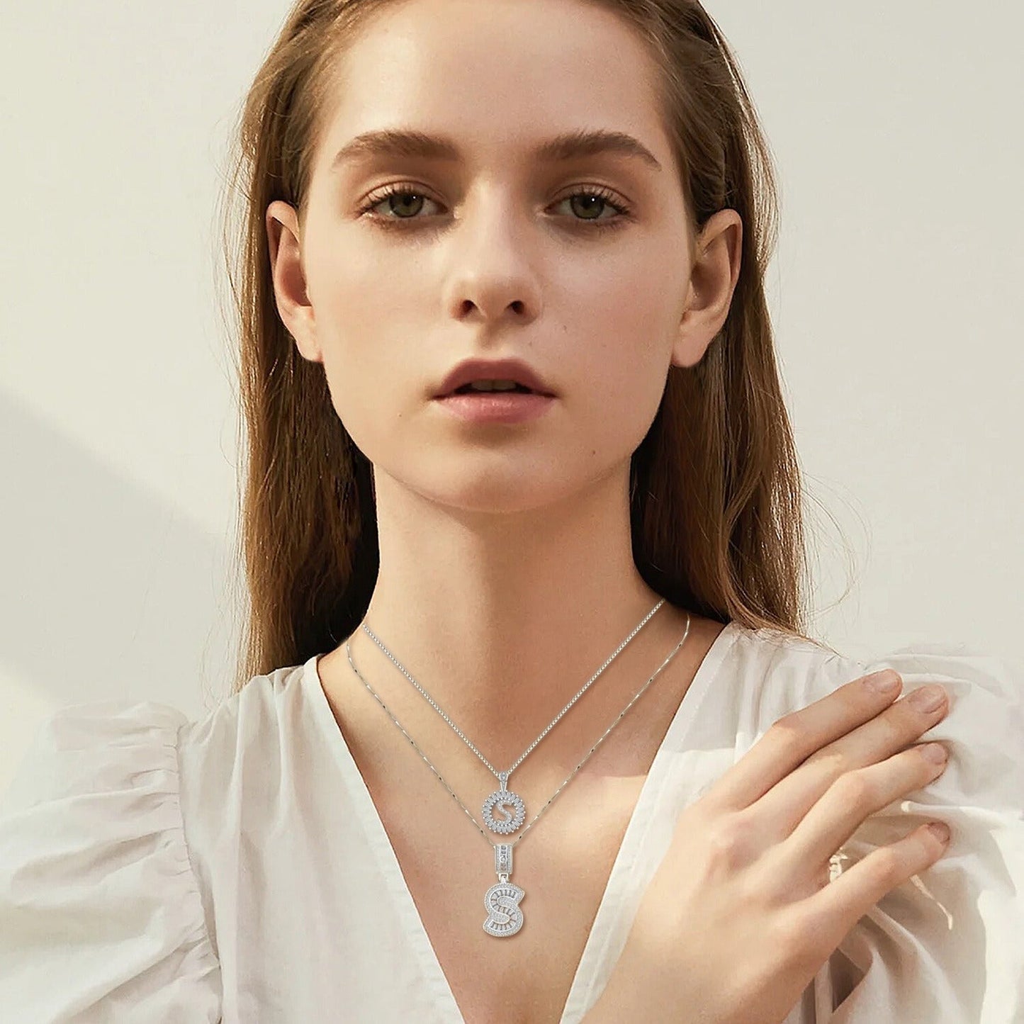 Parure Collier Initiales Pavé | Or Blanc