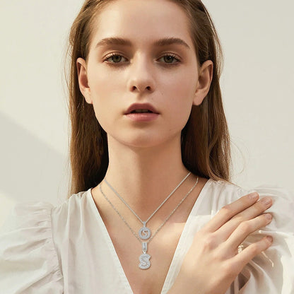 Parure Collier Initiales Pavé | Or Blanc