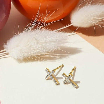 Boucles d'Oreilles Clou Croix Pavées | Or