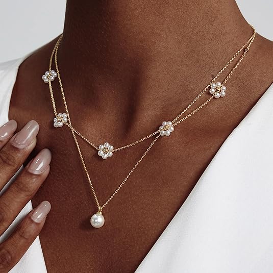 Collier Multicouches Perles Florales | Or
