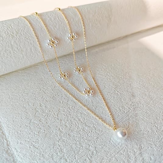 Collier Multicouches Perles Florales | Or