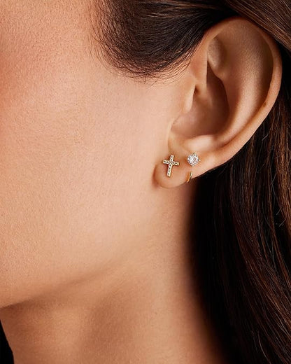 Boucles d'Oreilles Clou Croix Pavées | Or