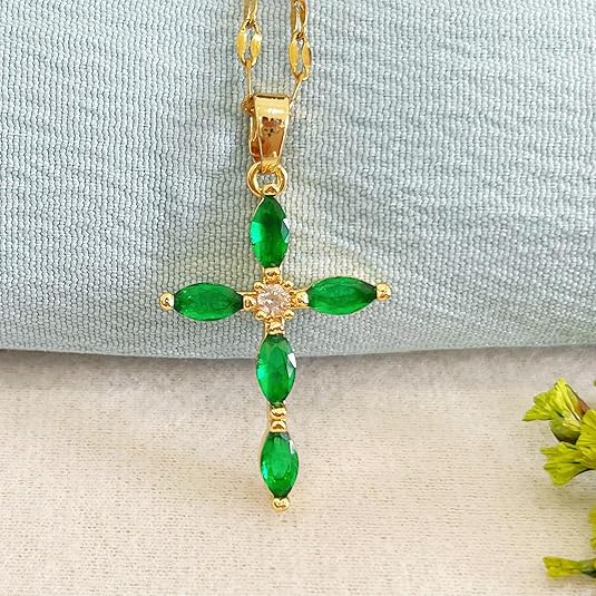Collier Croix Émeraude | Or
