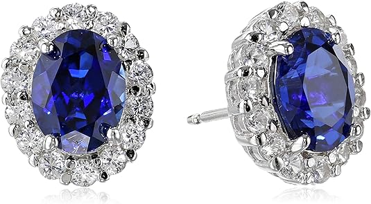 Boucles d'Oreilles Clou Saphir Blanc Ovale | Or Blanc
