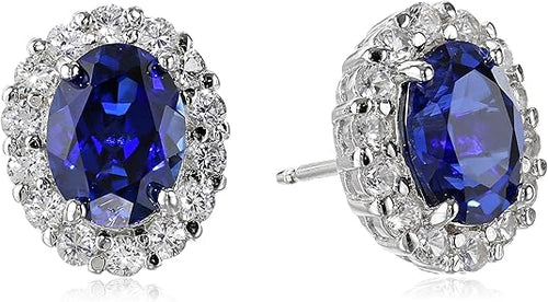 Boucles d'Oreilles Clou Saphir Blanc Ovale | Or Blanc