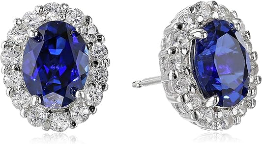 Boucles d'Oreilles Clou Saphir Blanc Ovale | Or Blanc