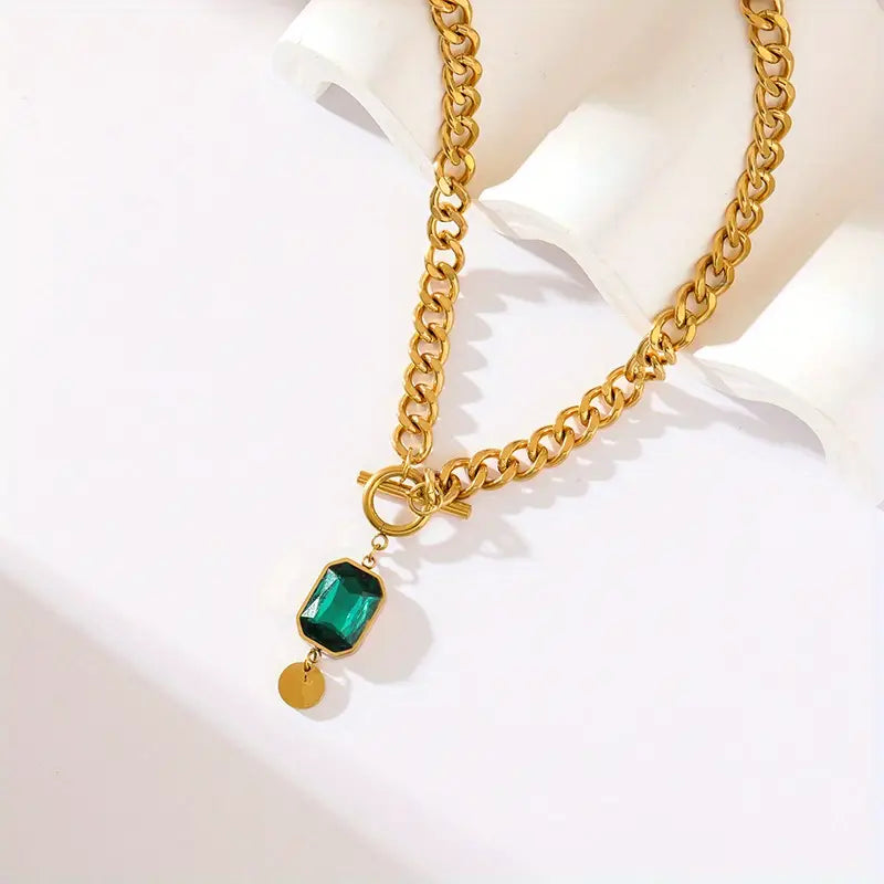 Collier Pendentif Émeraude à Grosse Chaîne | Or