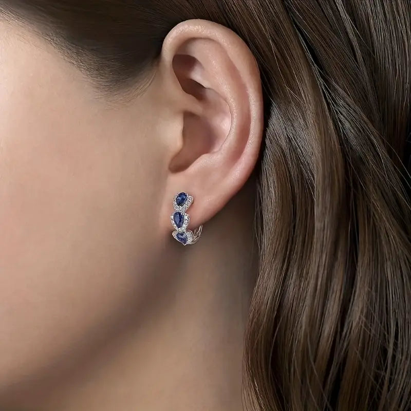 Boucles d'Oreilles Crête Saphir Royal | Or Blanc