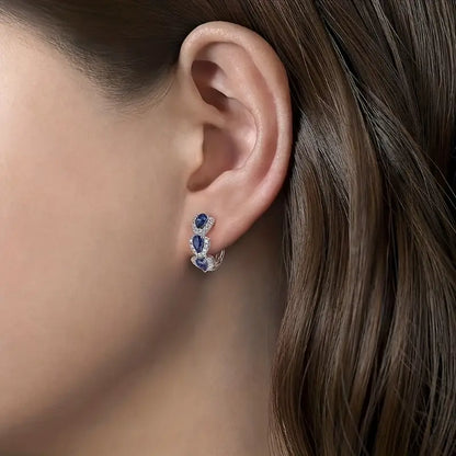 Boucles d'Oreilles Crête Saphir Royal | Or Blanc