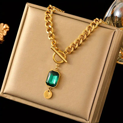 Collier Pendentif Émeraude à Grosse Chaîne | Or