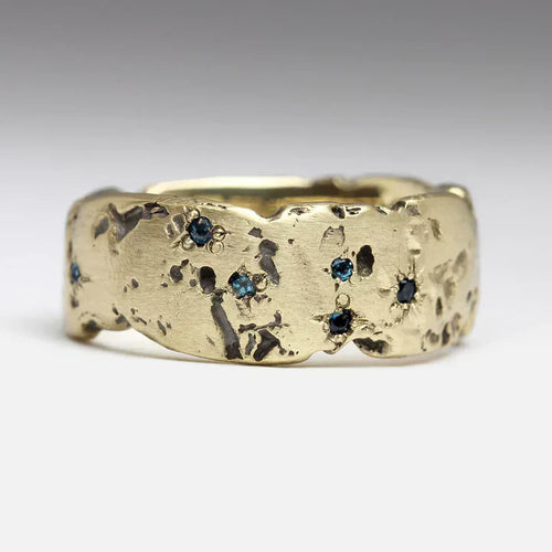 Bague Cristal Bleu Incrusté Forgé Doré Antique | Or