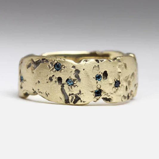 Bague Cristal Bleu Incrusté Forgé Doré Antique | Or