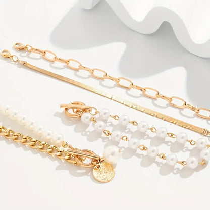 Parure 4 Bracelets Chic Serpent Perles et Mailles | Or