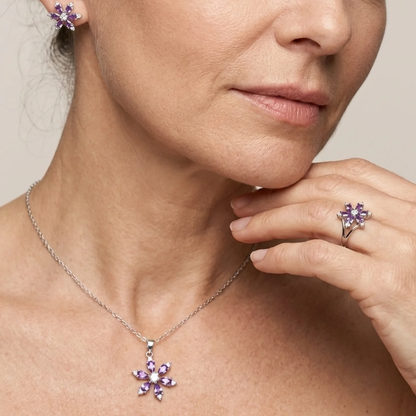 Parure Bijoux Floraison Améthyste | Or Blanc