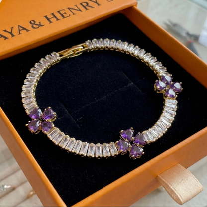 Bracelet Cœur Trèfle Améthyste | Or